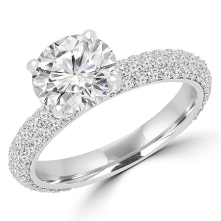 Round Cut Diamond Multi-Stone 4-Prong Engagement Ring with Round Diamond Accents in White Gold - #GIZA-W