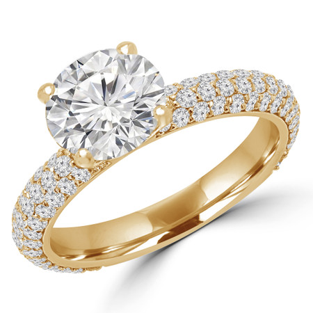 Round Cut Diamond Multi-Stone 4-Prong Engagement Ring with Round Diamond Accents in Yellow Gold - #GIZA-Y