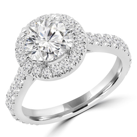 Round Cut Diamond Multi-Stone 4-Prong Halo Engagement Ring with Round Diamond Accents in White Gold - #GRACE-W