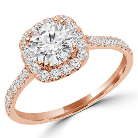 Round Cut Diamond 4 Prong Cushion Halo Multi Stone Engagement Ring in Rose Gold - #STEPH-R