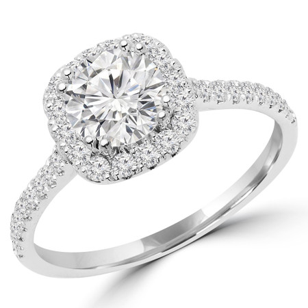 Round Cut Diamond 4 Prong Cushion Halo Multi Stone Engagement Ring in White Gold - #STEPH-W