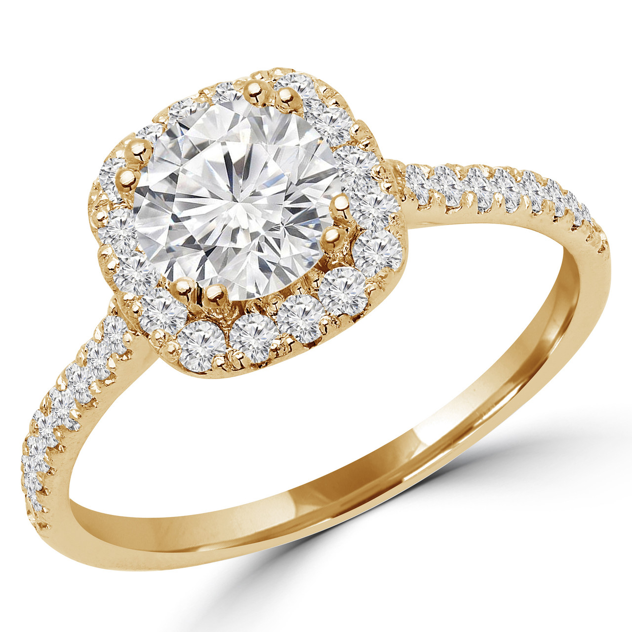 Round Cut Diamond 4 Prong Cushion Halo Multi Stone Engagement Ring in ...