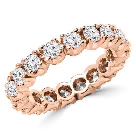 Round Cut Diamond Multi-Stone Full-Eternity 4-Prong Wedding Band Ring in Rose Gold - #1059L-R