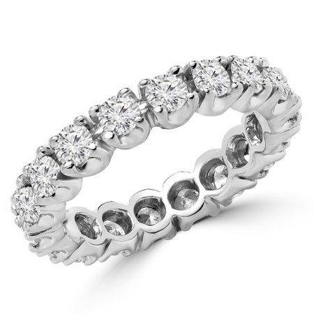 Round Cut Diamond Multi-Stone Full-Eternity 4-Prong Wedding Band Ring in White Gold - #1059L-W