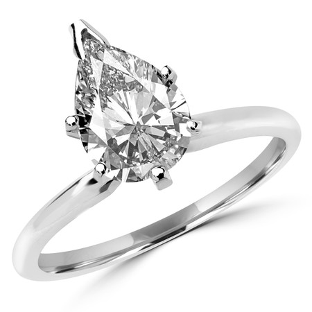 Pear Cut Diamond Solitaire 6-Prong Engagement Ring in White Gold - #MAJ-16-W