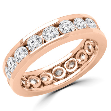 Round Cut Diamond Full-Eternity 4-Prong Wedding Band Ring in Rose Gold - #1982L-R