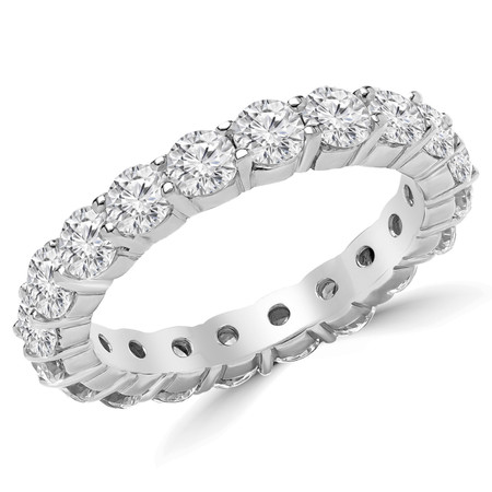 Round Cut Diamond Full-Eternity 4-Prong Wedding Band Ring in White Gold - #1987L-W