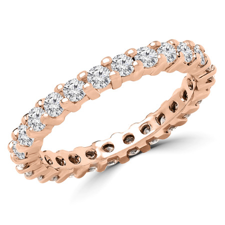 Round Cut Diamond Full-Eternity Shared-Prong Wedding Band Ring in Rose Gold - #2444L-R