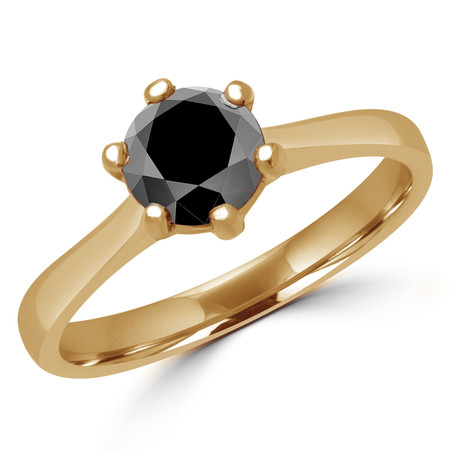 Round Cut Black Diamond Solitaire 6-Prong Engagement Ring in Yellow Gold - #SRD2600-Y-BLK