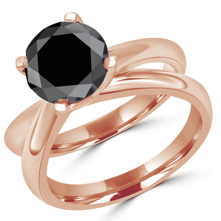 Round Cut Black Diamond Solitaire 4-Prong Engagement Ring in Rose Gold - #HR6949-R-BLK