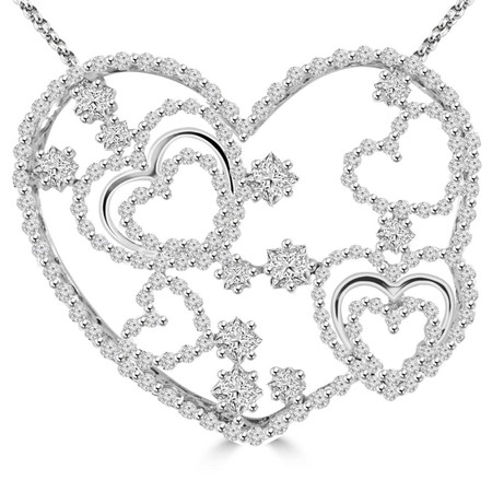 Round & Princess Cut Diamond Multi-Stone Heart Shape Pendant with Chain in White Gold - #MJ-0141-M-W