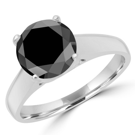 Round Cut Black Diamond Solitaire 4-Prong Cathedral & Trellis-Set Engagement Ring in White Gold - #SRD2065-BLK-W