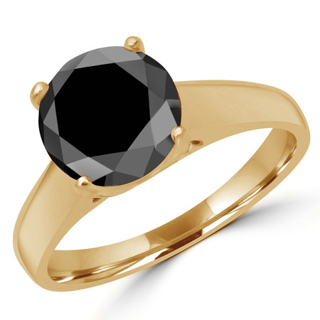 Round Cut Black Diamond Solitaire 4-Prong Cathedral & Trellis-Set Engagement Ring in Yellow Gold - #SRD2065-BLK-Y