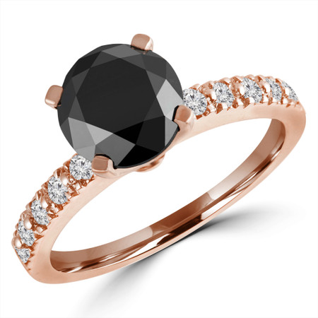 Round Cut Black Diamond Multi-Stone 4-Prong Engagement Ring with Round White Diamond Accents in Rose Gold - #HR10362-BLK-R