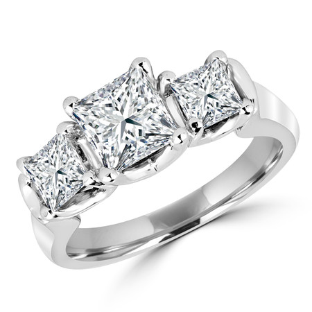 Princess Cut Diamond Three-Stone 4-Prong Engagement Ring in White Gold - #MLK-242-W