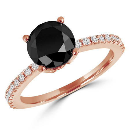 Round Cut Black Diamond Multi-Stone 4-Prong Engagement Ring with Round Diamond Scallop-Set Accents in Rose Gold - #HR6266-BLK-R