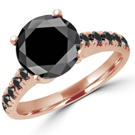 Round Cut Black Diamond Multi-Stone 4-Prong Fashion Engagement Ring with Black Diamond Accents in Rose Gold - #SM1991-BLK-BLK-R