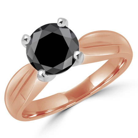 Round Cut Black Diamond Solitaire Tapered Shank V-Prong Engagement Ring in Rose Gold - #714L-R-BLK