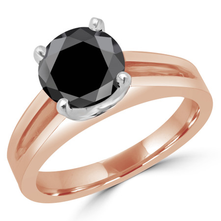 Round Cut Black Diamond Solitaire Split Shank 4-Prong Engagement Ring in Rose Gold - #210L-R-BLK