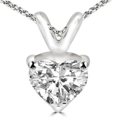 Heart Cut Diamond Solitaire 3-Prong Pendant Necklace with Chain in White Gold - #PHF-W