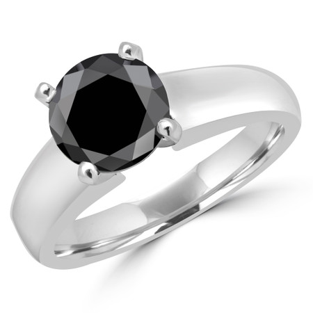 Round Cut Black Diamond Solitaire 4-Prong Engagement Ring in White Gold - #1428L-BLK-W