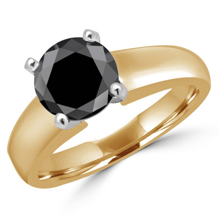 Round Cut Black Diamond Solitaire 4-Prong Engagement Ring in Yellow Gold - #1428L-BLK-Y