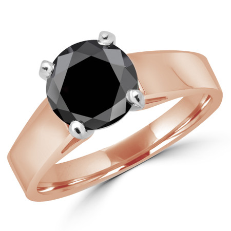 Round Cut Black Diamond Solitaire Cathedral-Set High-Set 4-Prong Engagement Ring in Rose Gold - #323L-R-BLK