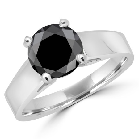 Round Cut Black Diamond Solitaire Cathedral-Set High-Set 4-Prong Engagement Ring in White Gold - #323L-W-BLK