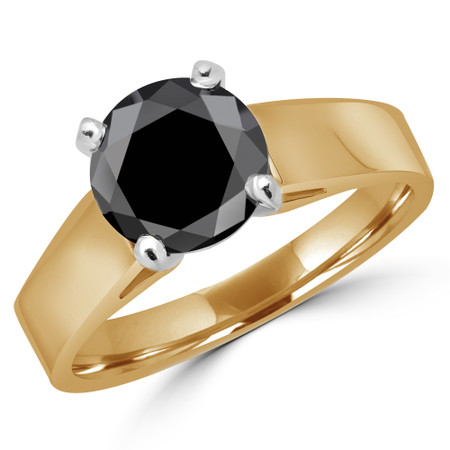 Round Cut Black Diamond Solitaire Cathedral-Set High-Set 4-Prong Engagement Ring in Yellow Gold - #323L-Y-BLK