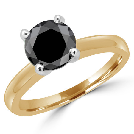 Round Cut Black Diamond Solitaire Cathedral-Set 4-Prong Engagement Ring in Yellow Gold - #2546L-BLK-Y
