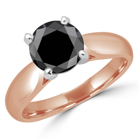 Round Cut Black Diamond Solitaire 4-Prong Cathedral-Set Engagement Ring in Rose Gold - #1244L-BLK-R