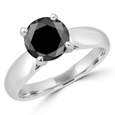 Round Cut Black Diamond Solitaire 4-Prong Cathedral-Set Engagement Ring in White Gold - #1244L-BLK-W