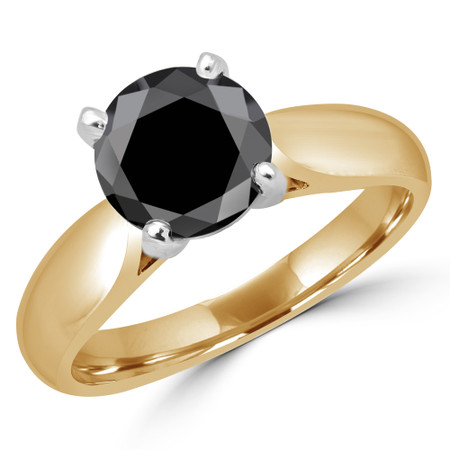 Round Cut Black Diamond Solitaire 4-Prong Cathedral-Set Engagement Ring in Yellow Gold - #1244L-BLK-Y