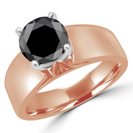 Princess Cut Black Diamond Solitaire Wide Shank Cathedral Set 4-Prong Engagement Ring in Rose Gold - #954LP-R-BLK