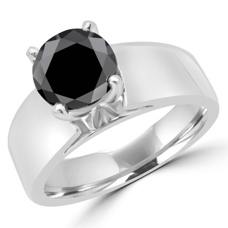 Princess Cut Black Diamond Solitaire Wide Shank Cathedral Set 4-Prong Engagement Ring in White Gold - #954LP-W-BLK