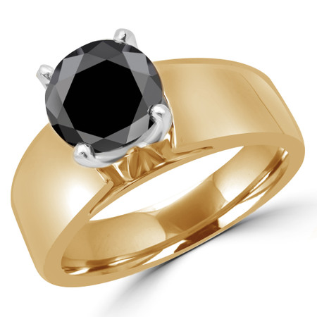 Princess Cut Black Diamond Solitaire Wide Shank Cathedral Set 4-Prong Engagement Ring in Yellow Gold - #954LP-Y-BLK