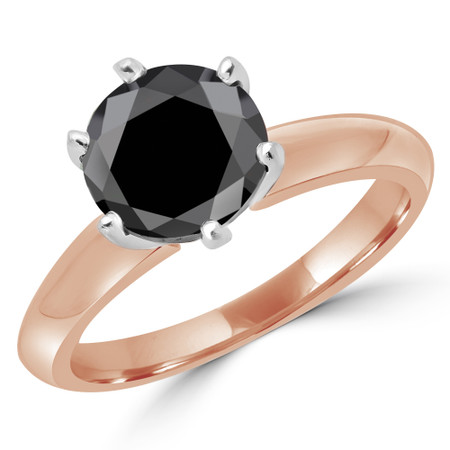 Round Cut Black Diamond Solitaire 6-Prong Knife-Edge Engagement Ring in Rose Gold - #1956L-BLK-R