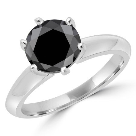 Round Cut Black Diamond Solitaire 6-Prong Knife-Edge Engagement Ring in White Gold - #1956L-BLK-W