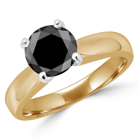 Round Cut Black Diamond Solitaire 4-Prong Engagement Ring in Yellow Gold - #1625L-BLK-Y