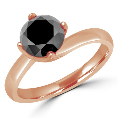Round Cut Black Diamond Solitaire 4-Prong Bypass Engagement Ring with Round Diamond Accents in Rose Gold - #KATE-BLK-R