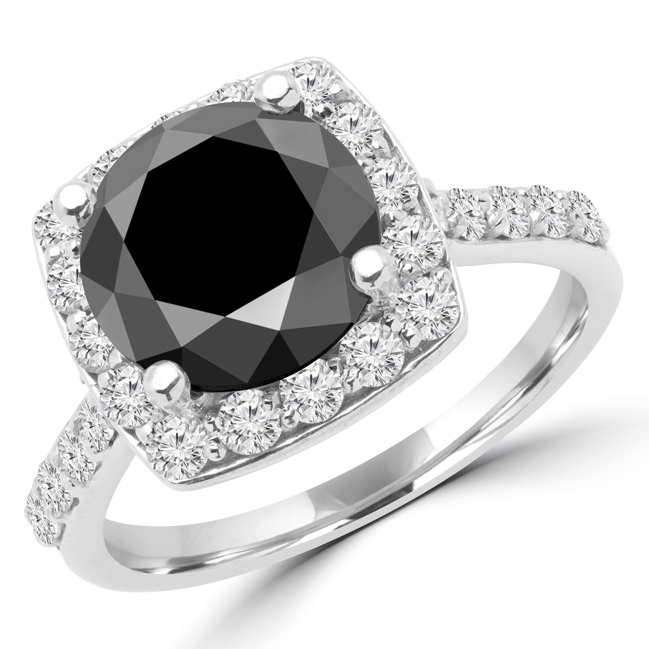 Round Cut Black Diamond Halo Engagement Ring with Accents