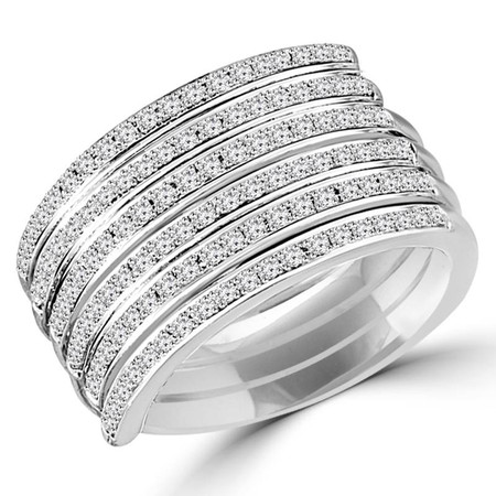 Round Cut Diamond Multi-Stone 6-Row 4-Prong Cocktail Ring in White Gold - #RDR3660-W