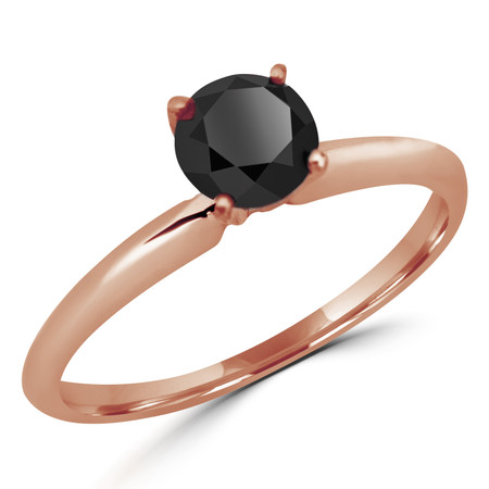 Round Cut Black Diamond Solitaire 4-Prong Engagement Ring in Rose Gold - #S4R-R-BLK