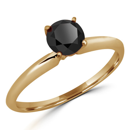 Round Cut Black Diamond Solitaire 4-Prong Engagement Ring in Yellow Gold - #S4R-Y-BLK