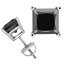 Princess Cut Black Diamond Solitaire 4-Prong Stud Earrings with Screwbacks in White Gold - #S415-W-BLK