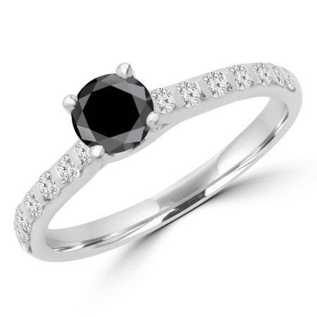 Round Cut Black Diamond Multi-Stone 4-Prong Engagement Ring with Round ...