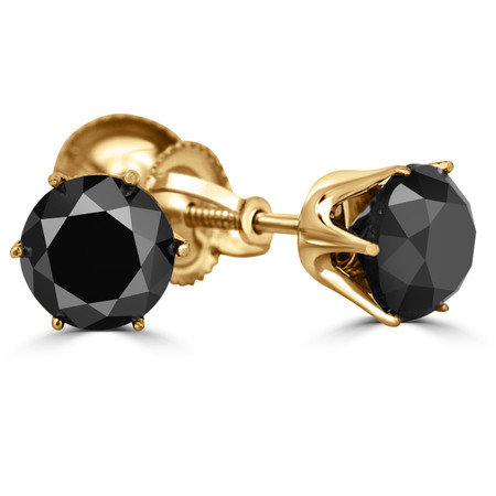 Round Cut Black Diamond Solitaire 6-Prong Stud Earrings with Screwbacks in Yellow Gold - #G4D6-Y-BLK