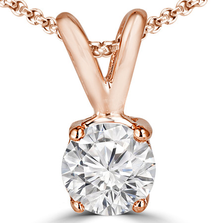 Round Cut Diamond Solitaire 4-Prong Y-Bail Pendant Necklace with Chain in Rose Gold - #P4R-R