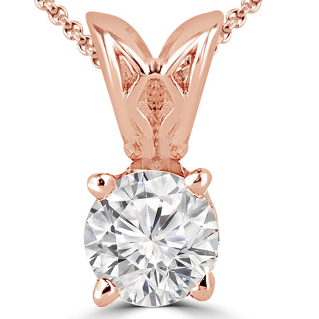 Round Cut Diamond Solitaire 4-Prong Decorative-Bail Pendant Necklace with Chain in Rose Gold - #PRF-R