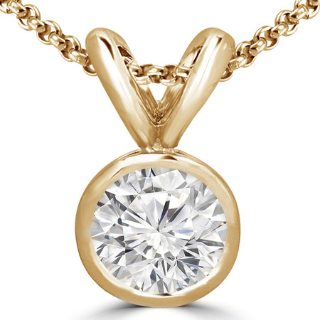 Round Cut Diamond Solitaire Bezel-Set Pendant Necklace with Chain in Yellow Gold - #R720-Y